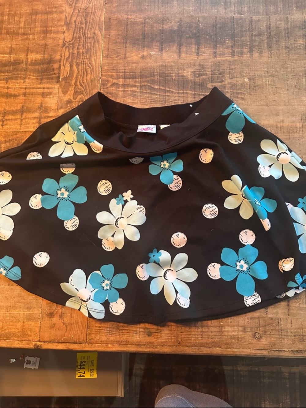 Floral A-Line Black Skirt with Blue & Cream Flowers